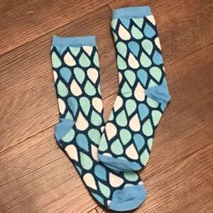 Well worn baby Blue & soft pastel green Teardrop Pattern Crew Socks used socks